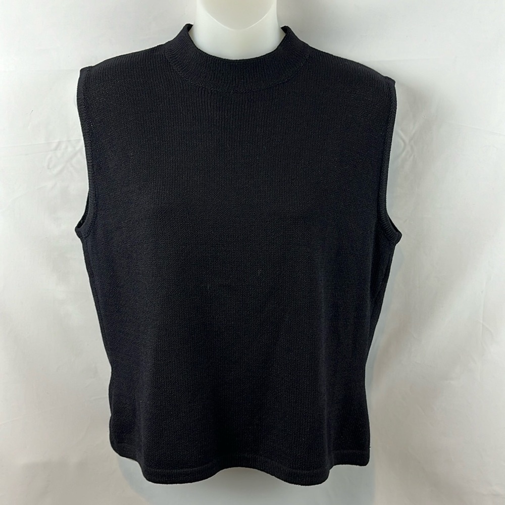 St John Santana Knit Women's Black Sleeveless Tank Top with Gold Bottons Size S
